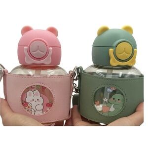 Cute Bear Kids Water Bottle Set - Pink and Green